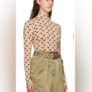 Marine Serre All Over Moon Mock Neck Long Sleeve Top